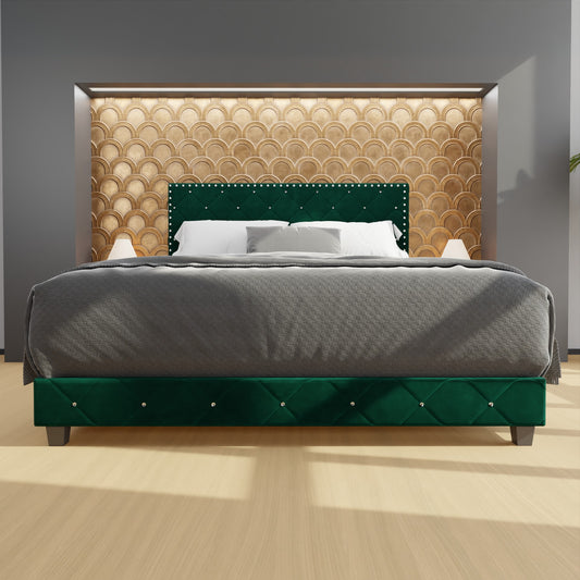 Adana Green Velvet Bed With Diamonds