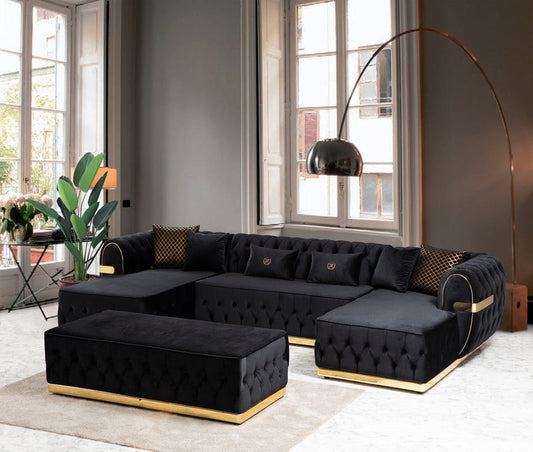 Jester Velvet Black Double Chaise Sectional