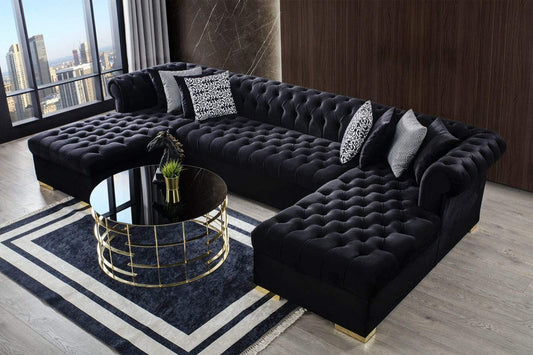 Lauren Velvet Black Double Chaise Sectional
