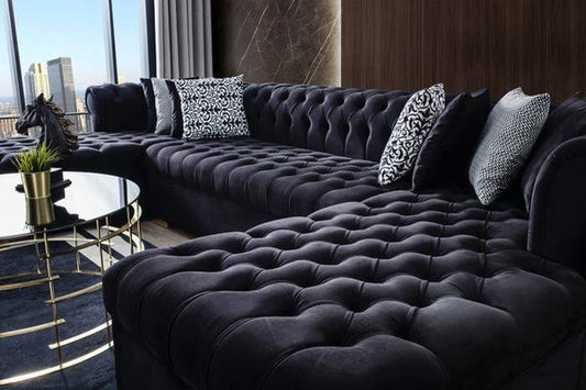 Lauren Velvet Black Double Chaise Sectional