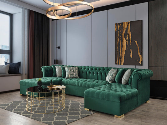 Lauren Velvet Green Double Chaise Sectional
