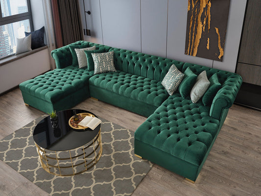 Lauren Velvet Green Double Chaise Sectional