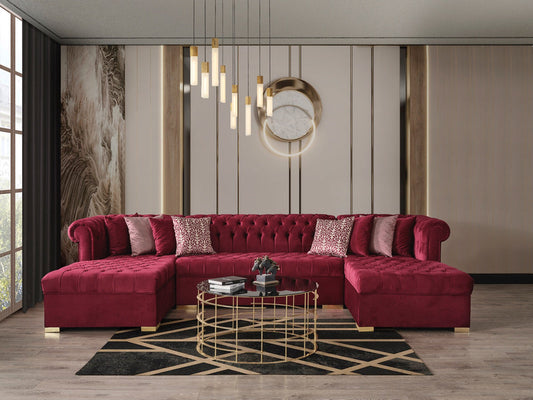 Lauren Velvet Maroon Double Chaise Sectional
