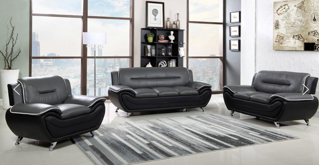 Metro Black Grey Sofa Set 3PC