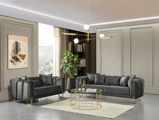 Santana Smoke Velvet Sofa & Loveseat