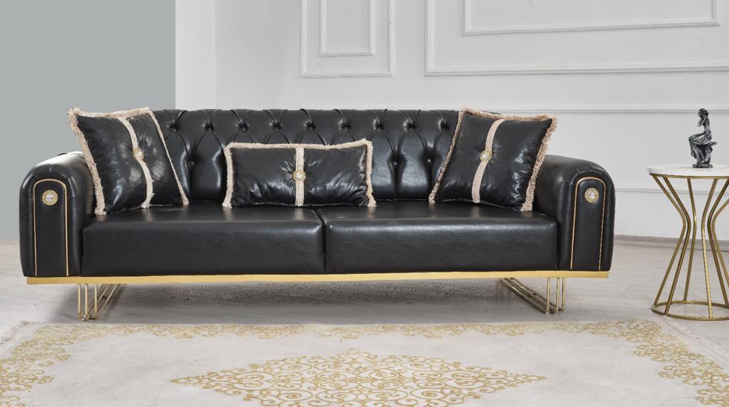 Sia Black Leather Sofa Set 3PC