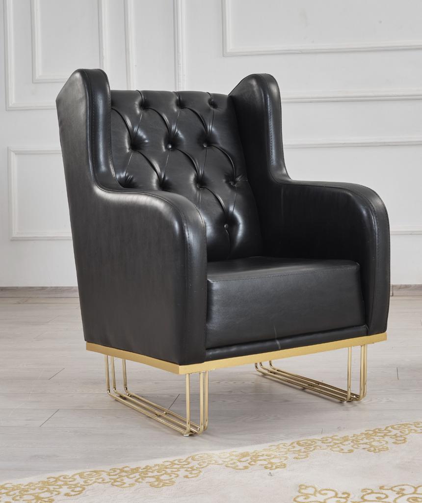 Sia Black Leather Sofa Set 3PC