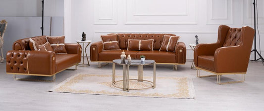 Sia Hazel Leather Sofa Set 3PC
